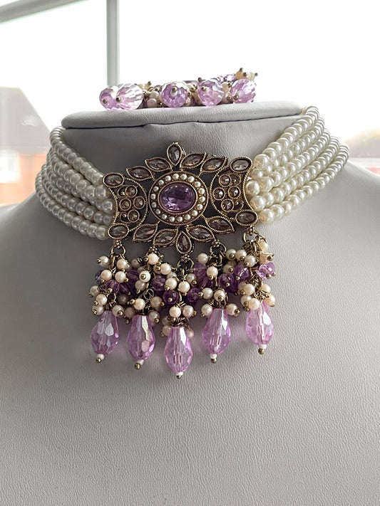 Lilac and Pearl Choker Set