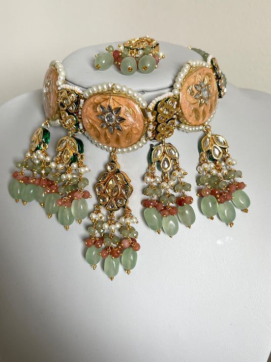 Peach & Mint Meenakari Choker Set