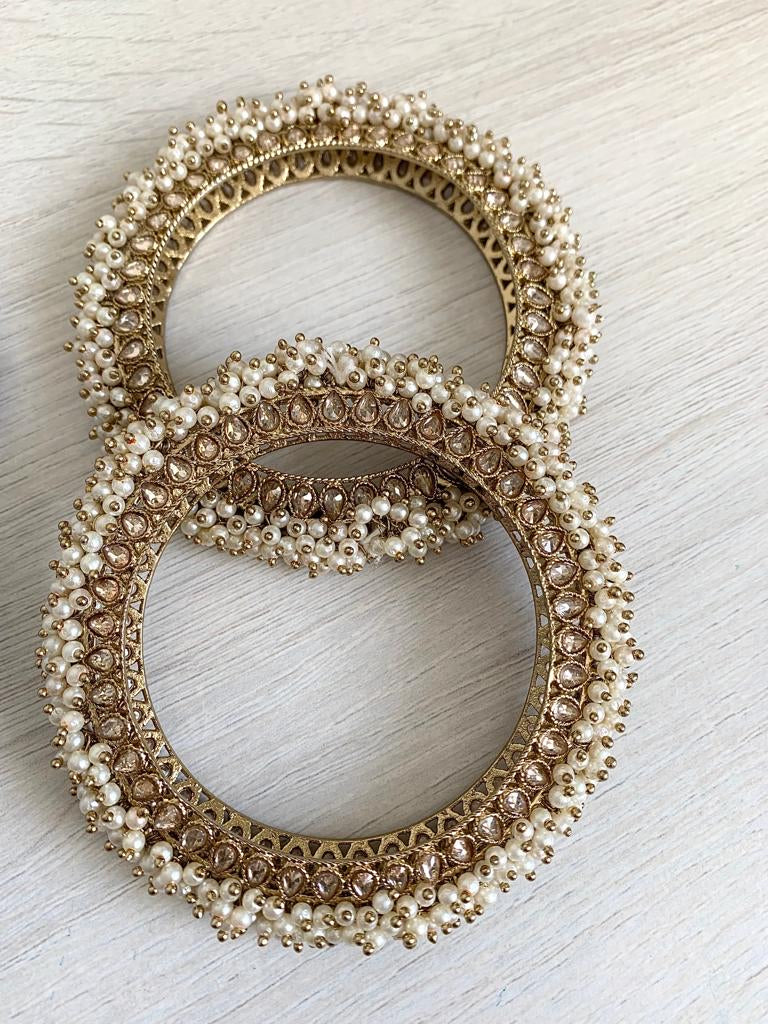 Gold & Pearl Statement Bangle Pair