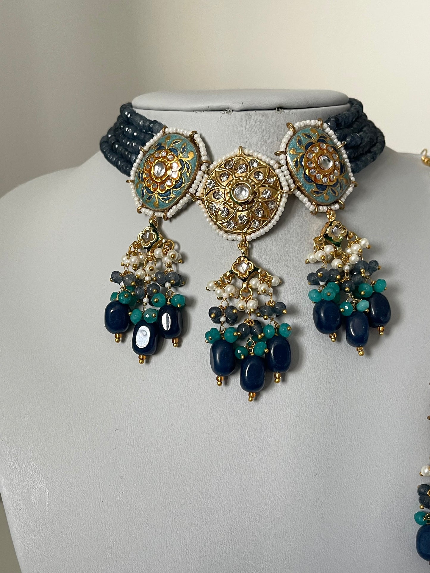 Blue and Teal Kundan Set