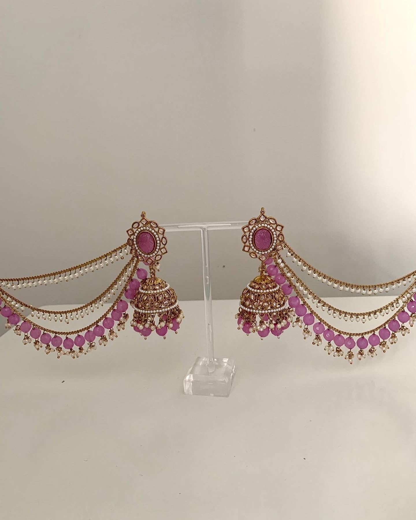 Multicoloured/ Lilac/Gold & Lime Green Jhumka Earrings and Saharey