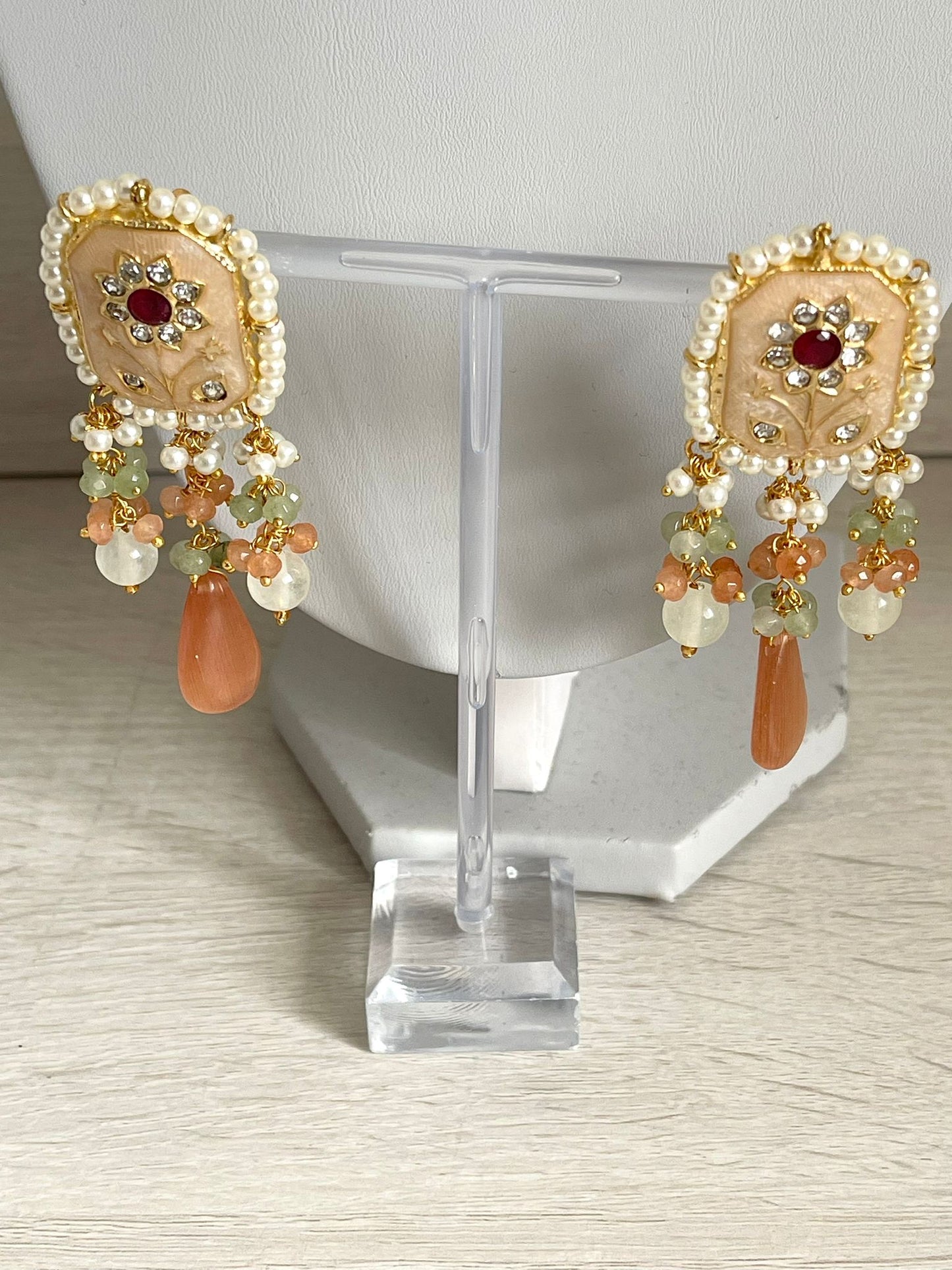 Pastel Peach & Mint Kundan Set