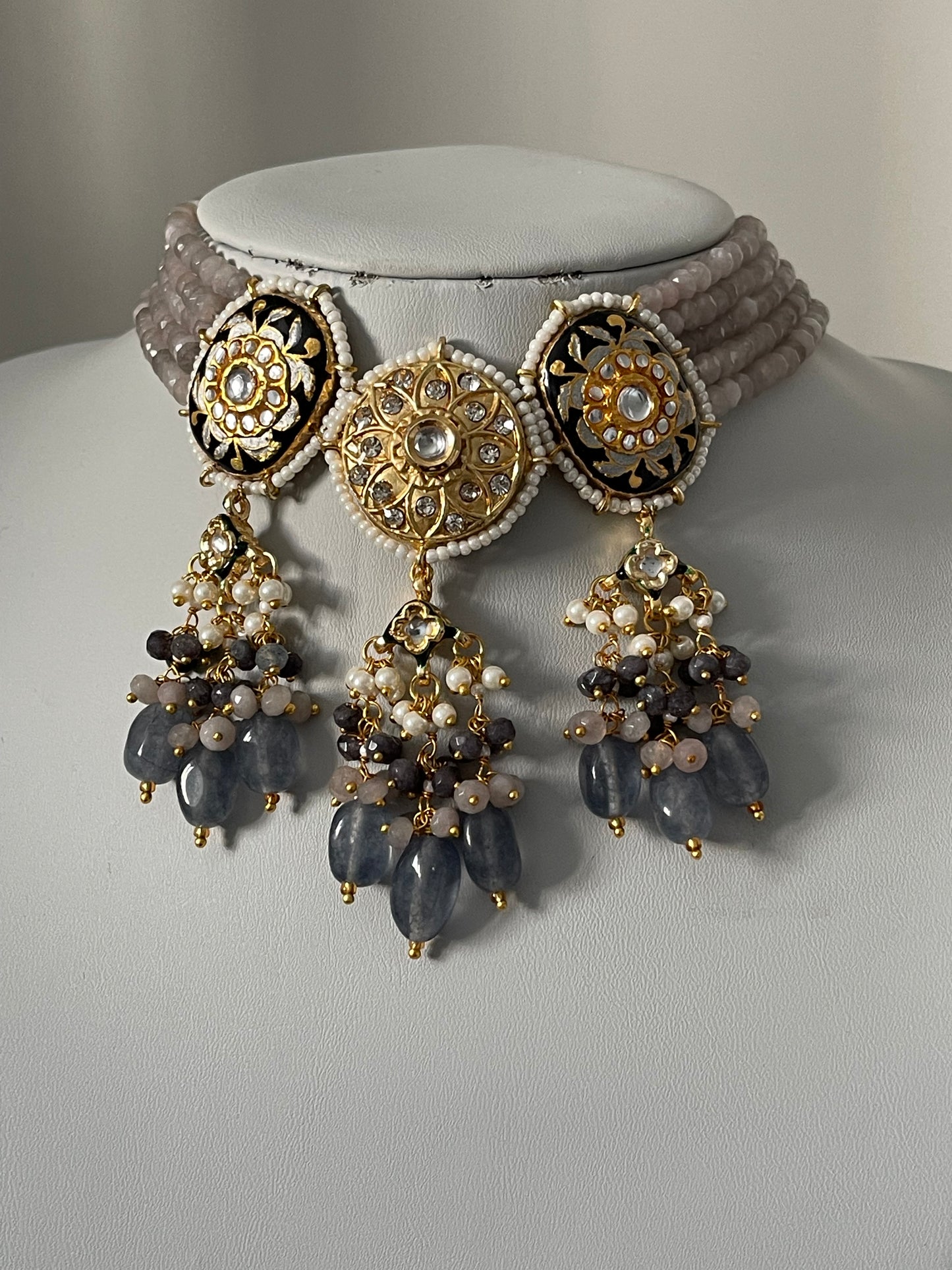 Grey Kundan Set