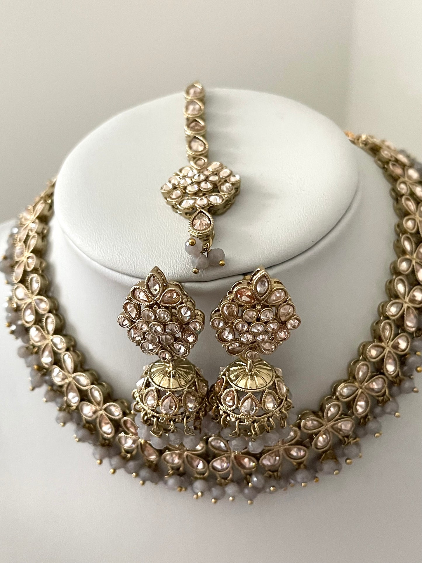 Grey Set with Jhumka Earrings and Tikka