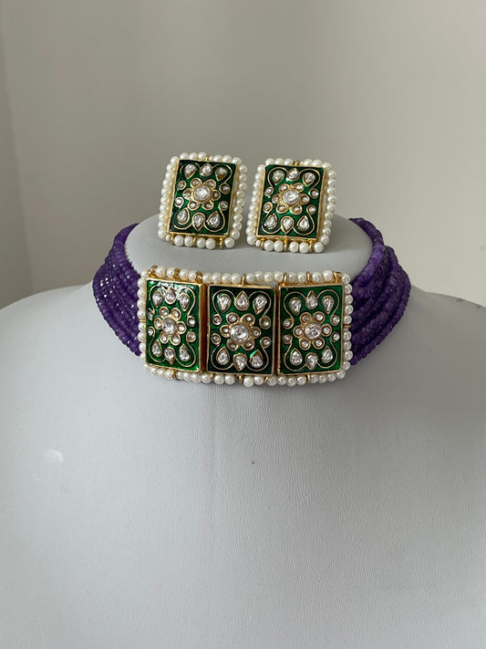 Simple Purple/ Green Kundan Set