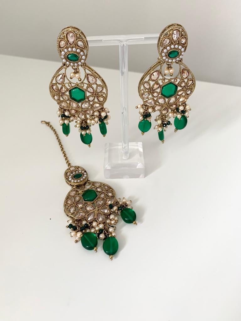 Gold Polki & Pearl Earrings with Tikka