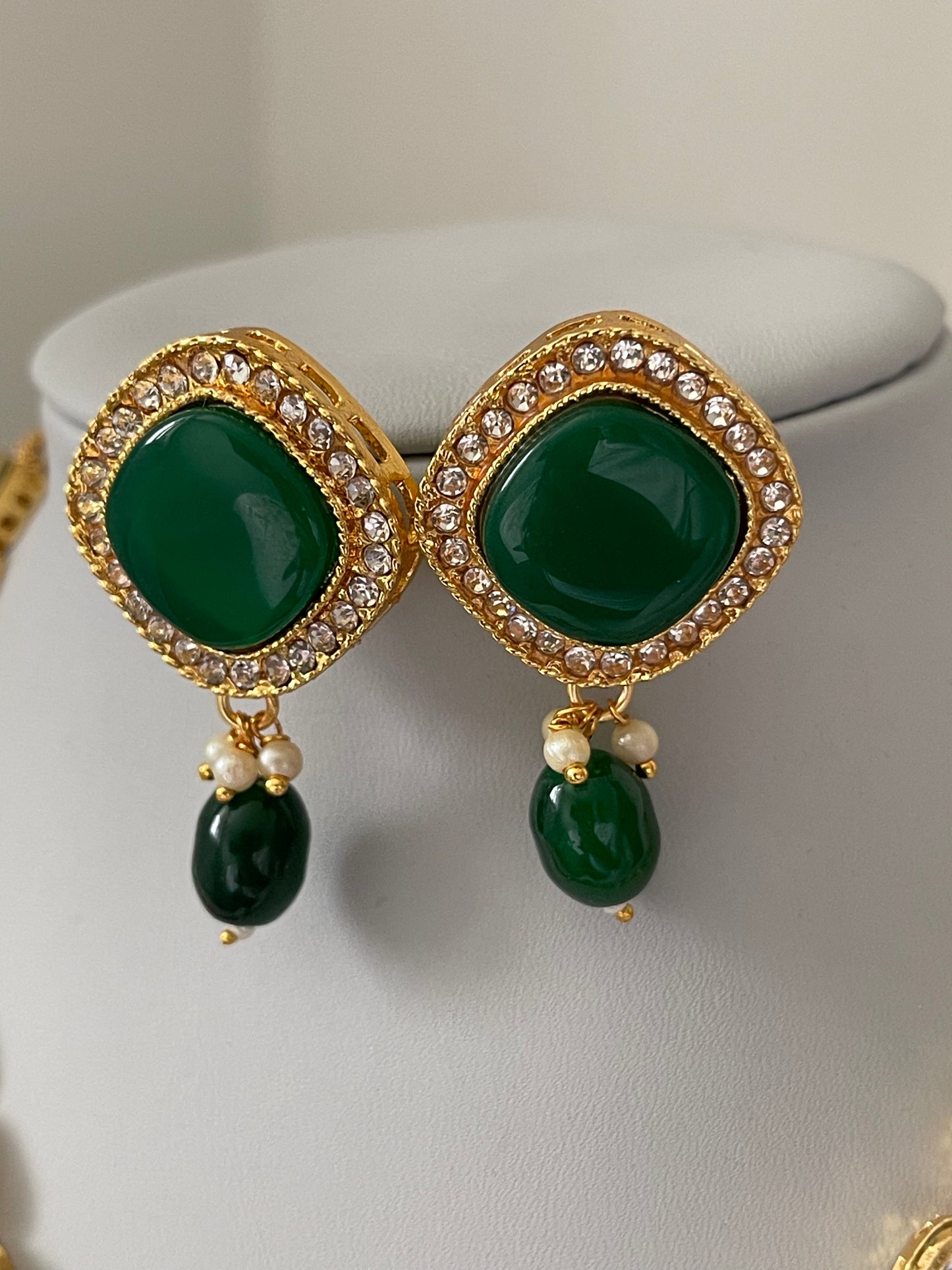 Green Meenakari Kundan Set with Earrings