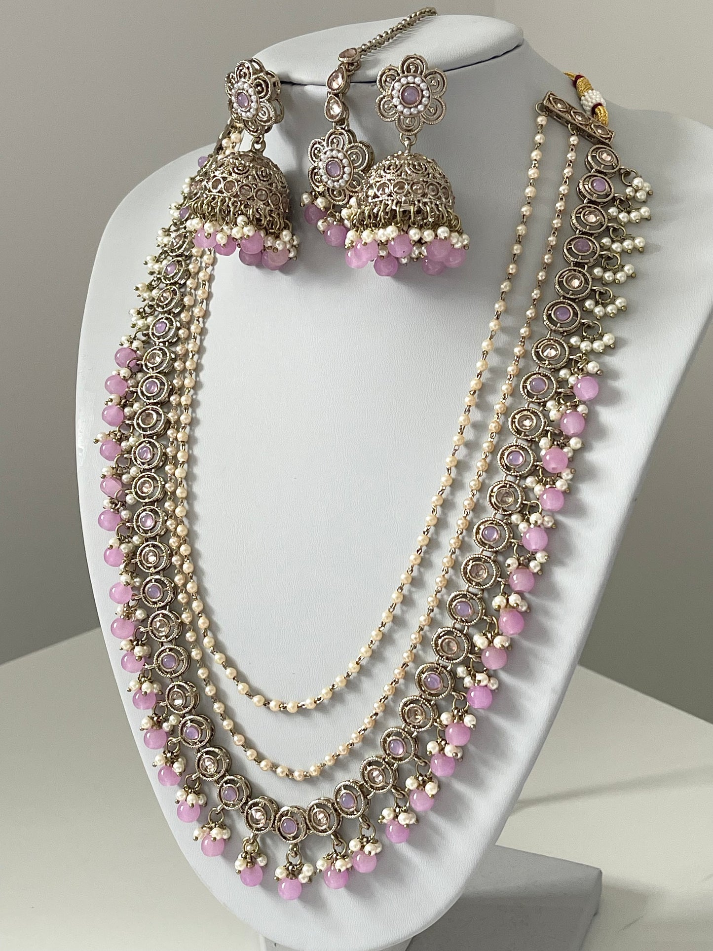 Lilac and Pearl Mala/ Long Haar Set