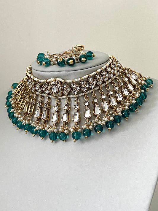 Teal Gold and Silver Choker Set