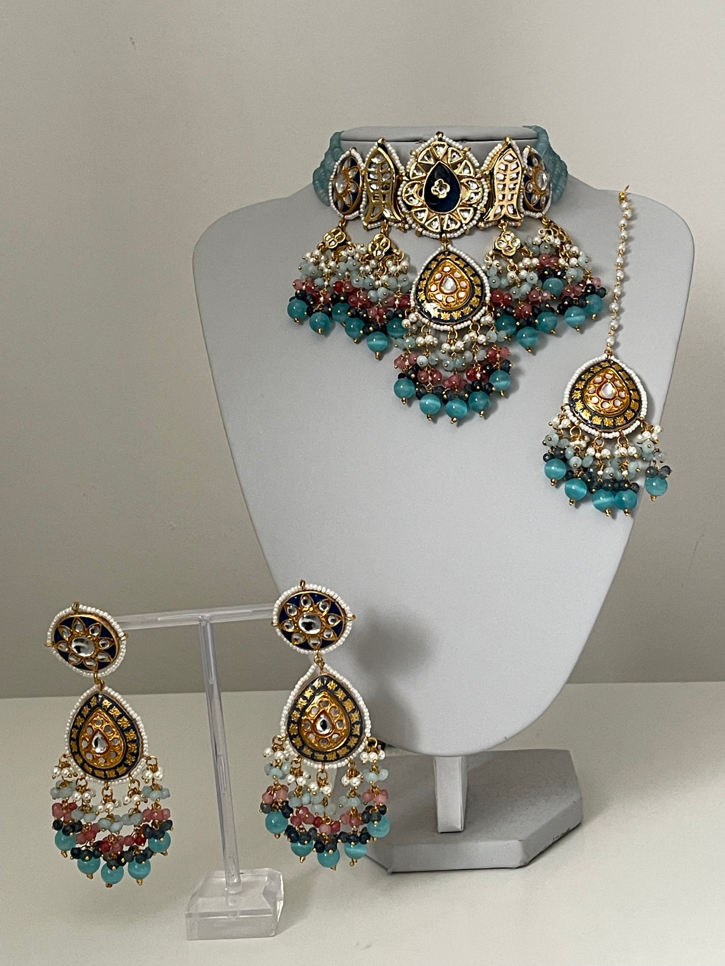 Blue Statement Kundan Set