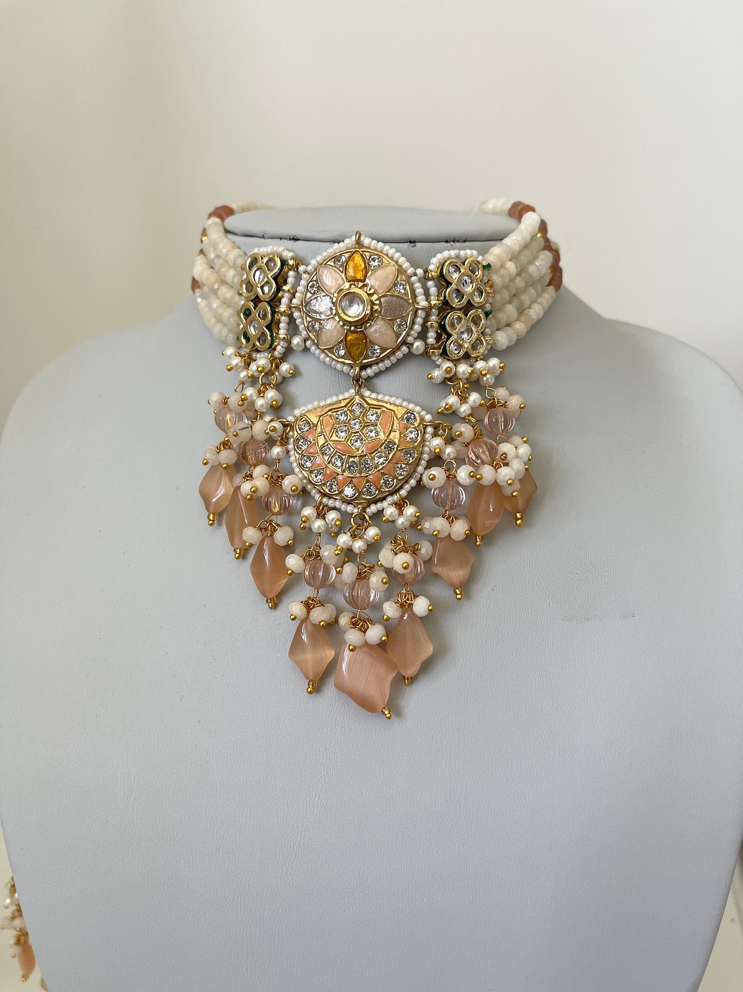 Peach Kundan Choker Set