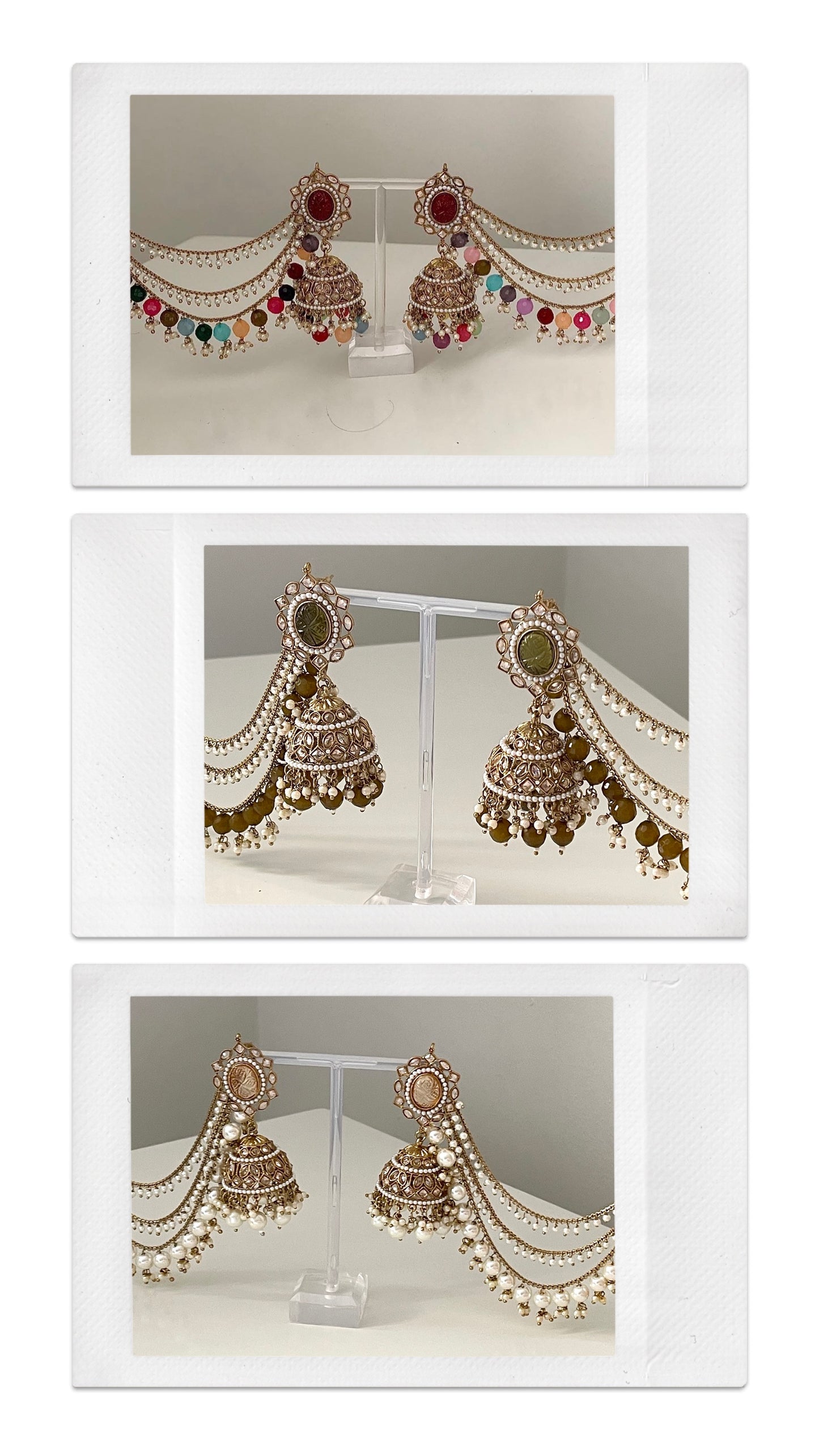 Multicoloured/ Lilac/Gold & Lime Green Jhumka Earrings and Saharey