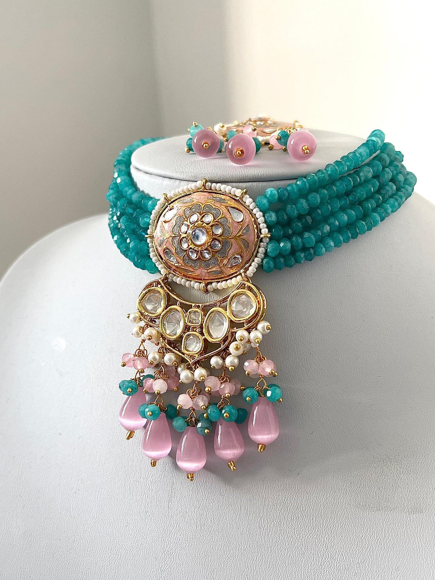 Teal & Pink Kundan Set