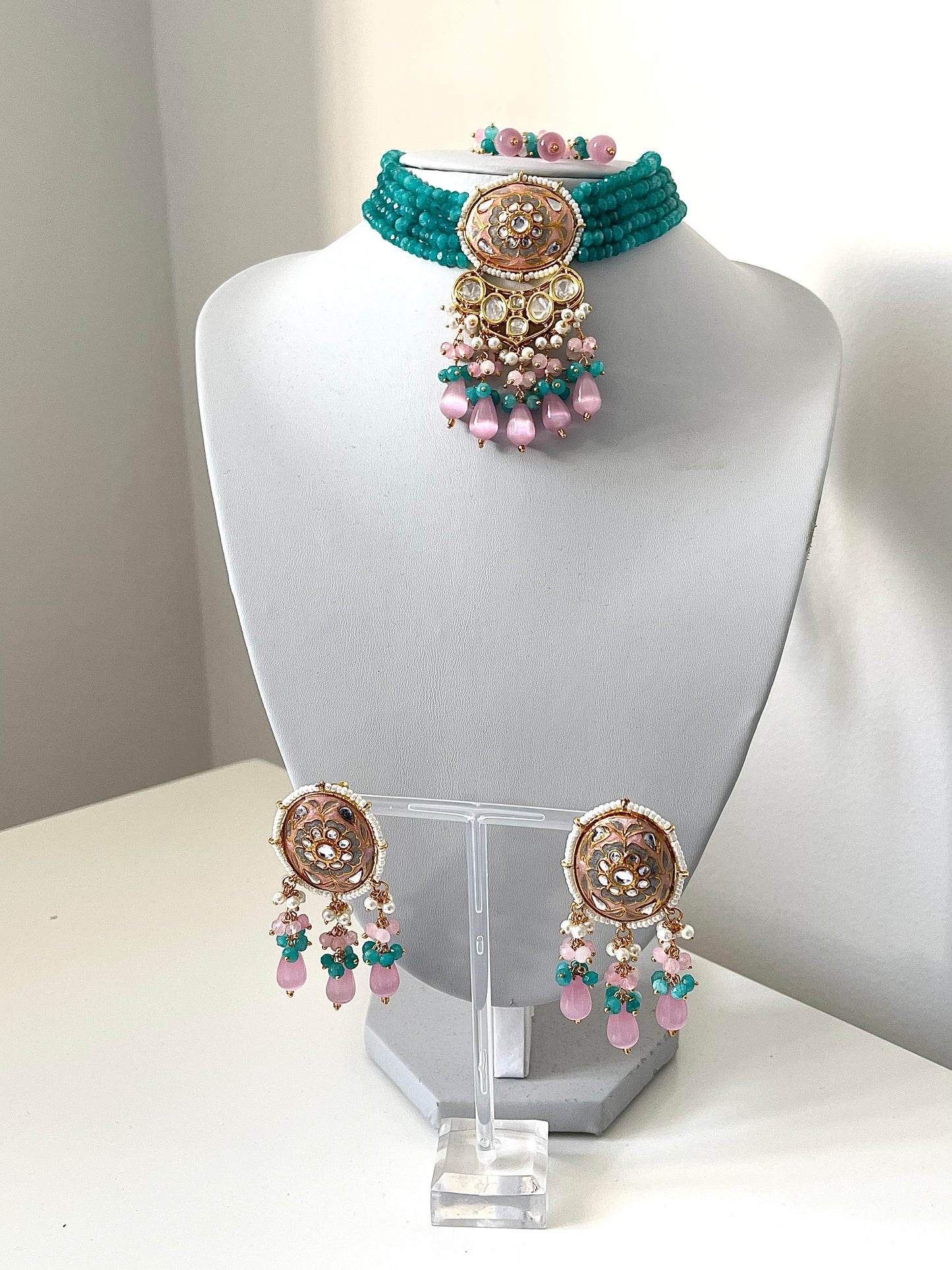 Teal & Pink Kundan Set