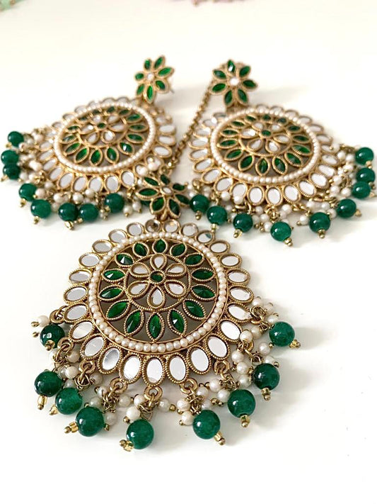 Mirror Earrings with Tikka