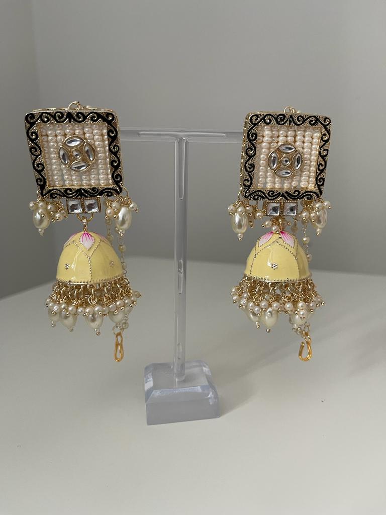 Square Hand-Painted Pink or Yellow Jhumka