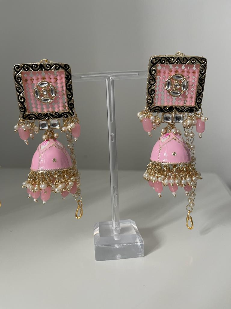 Square Hand-Painted Pink or Yellow Jhumka