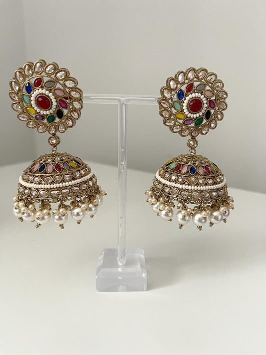 Statement Silver or Multicoloured Jhumka Earrings