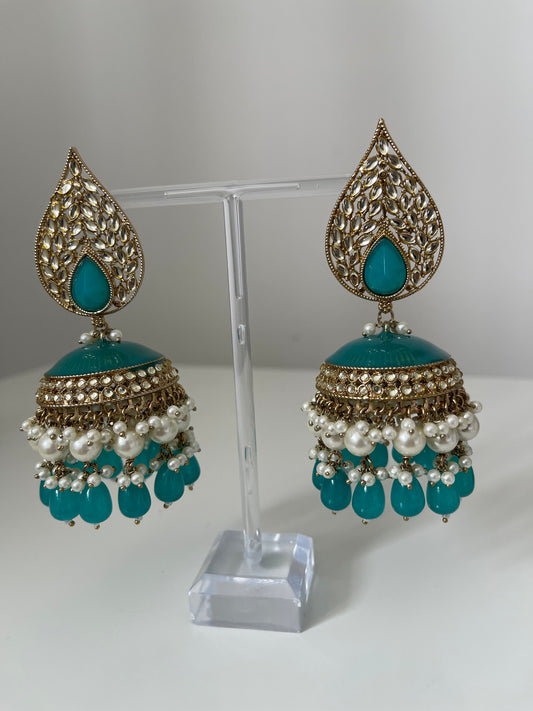 Teal Jhumka Earrings